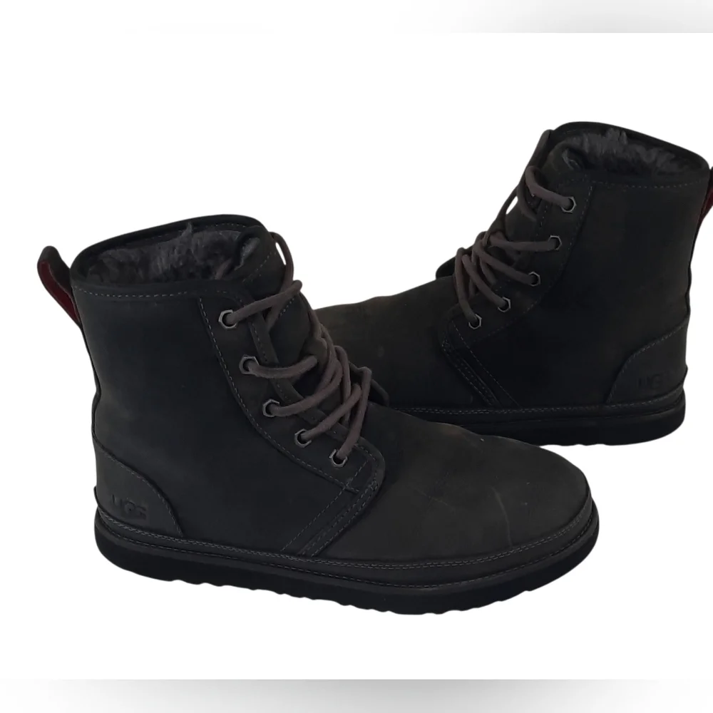 UGG Harkley Charcoal Waterproof Leather Fur Chukka Lace Boots Shoes Size 8 Men